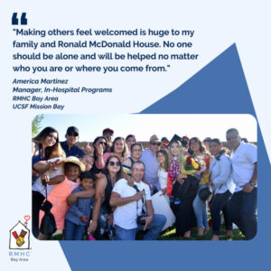 America Martinez, Manager, In-Hospital Programs. Group photo of a large family celebrating a graduation below a quote about inclusivity from America Martinez.