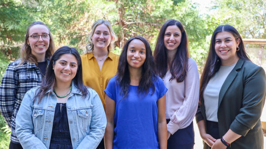 FSS Cohort 2022-2023 (From left to right) Emma Eaton, Catherine Martinez, Hannah Cooper, Sydney Morris, Dr. Martha Hernández, Alondra Serrano