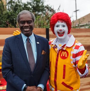 Larry Tripplett next to Ronald McDonald.