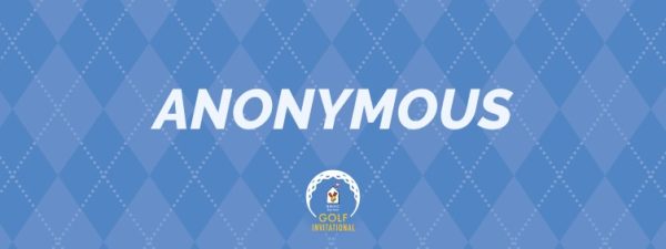 Anonymous Gold 40th Annual Golf Invitational: Blue argyle background with white text reading Anonymous and the RMHC Golf Invitational logo.