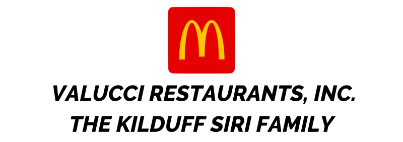 40th Annual Golf Invitational: Black text reading McDonald’s Valucci Restaurants, Inc. The Kilduff Siri Family and the RMHC Golf Invitational logo.