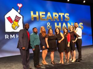 Vice President of Finance Cynthia Semenoff (second from the right) with our RMHC Bay Area team as we accept the prestigious Hearts & Hands Award at the 2018 RMHC Global Conference for our $47 million capital expansion of Ronald McDonald House at Stanford.