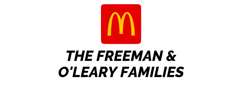 40th Annual Golf Invitational: Black text reading The Freeman & O'Leary Families and the RMHC Golf Invitational logo.