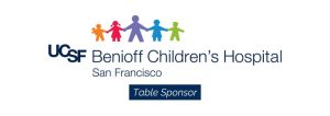 Music on the Patio: UCSF Benioff Children’s Hospital San Francisco logo with colorful paper doll figures and Table Sponsor label.